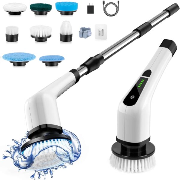 Bomves Cordless Electric Spin Scrubber, Electric Cleaning Brush with 8 Replacement Brush Heads