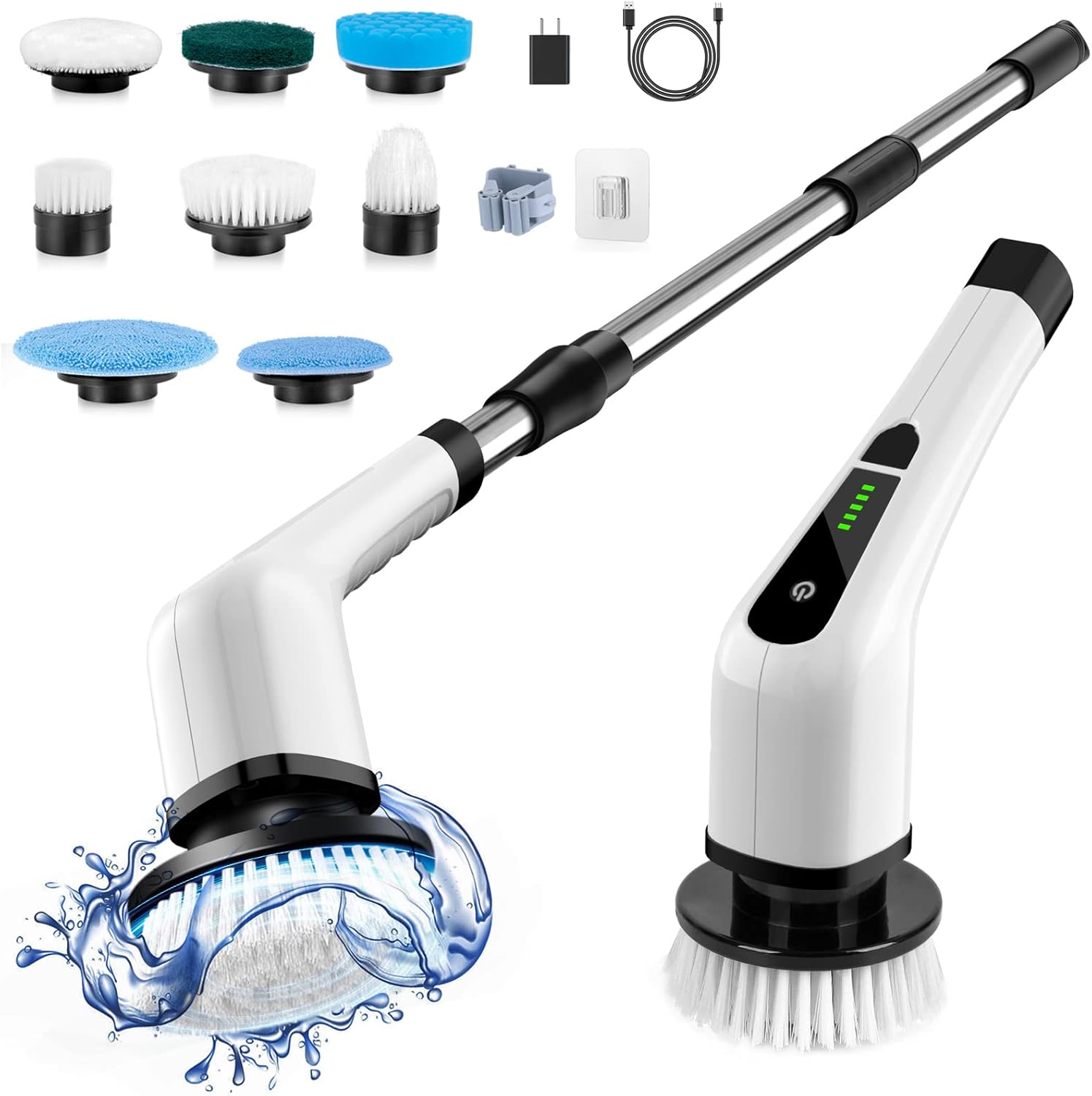 Bomves Cordless Electric Spin Scrubber, Electric Cleaning Brush with 8 Replacement Brush Heads