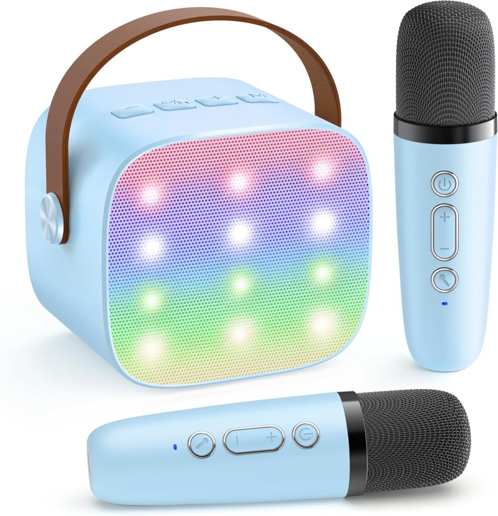 Karaoke Machine for Kids, Portable Bluetooth Speaker with 2 Wireless